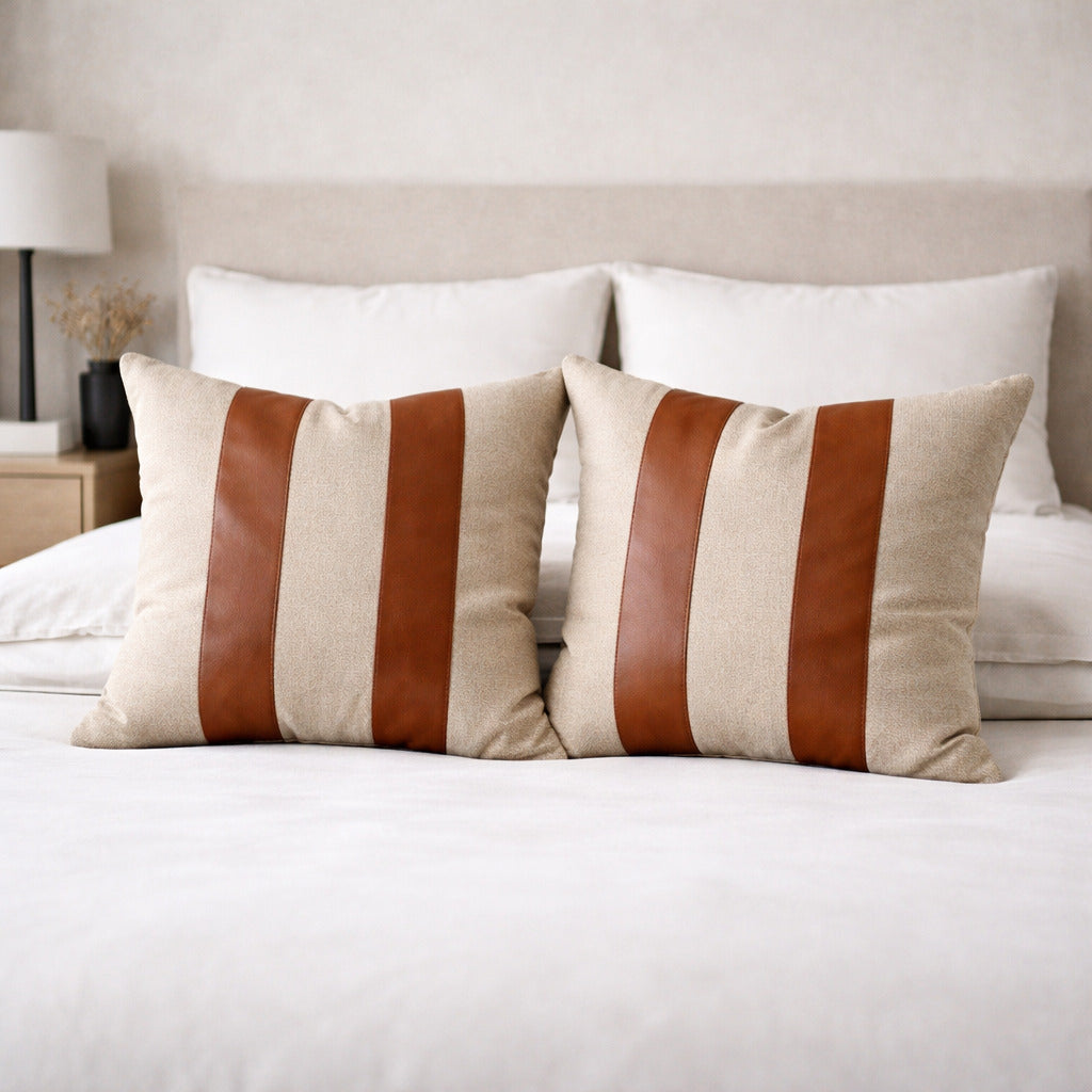 Funda Cojin Decorativo Diseño Lino Cafe Ecocuero