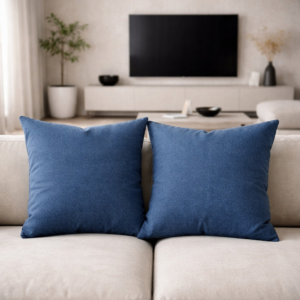 Funda Cojin Decorativo Diseño Lino Azul