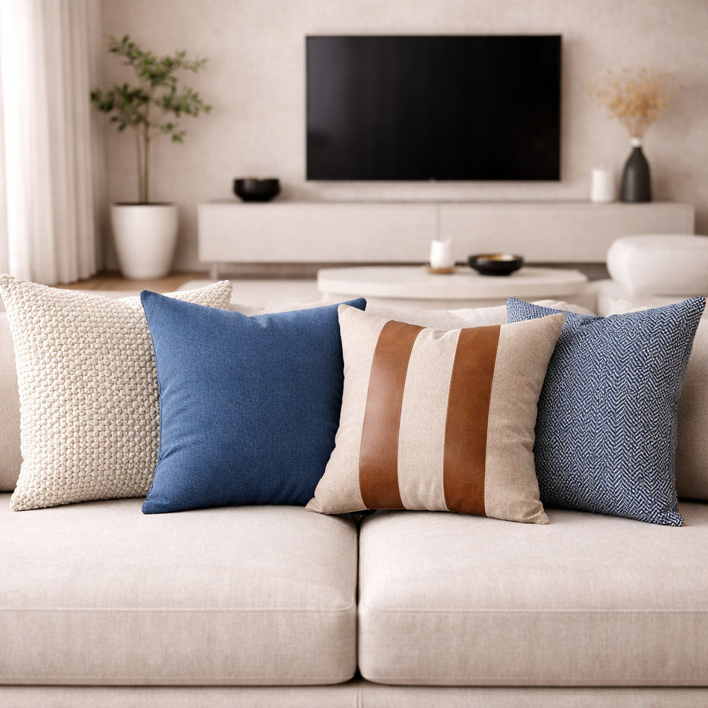 Funda Cojin Decorativo Diseño Lino Azul