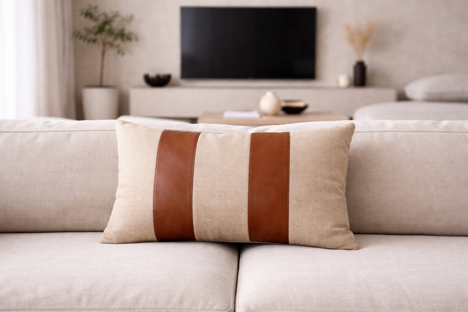 Funda Cojin Decorativo Diseño Lino Cafe Ecocuero