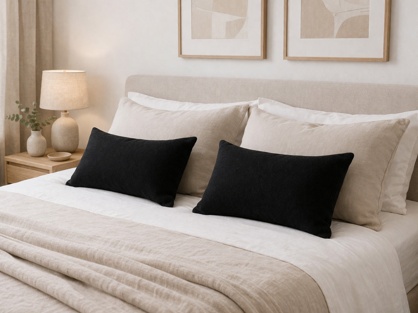 Funda Cojin Decorativo Diseño Lino Negro