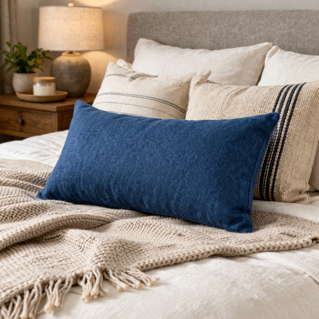 Funda Cojin Decorativo Diseño Lino Azul