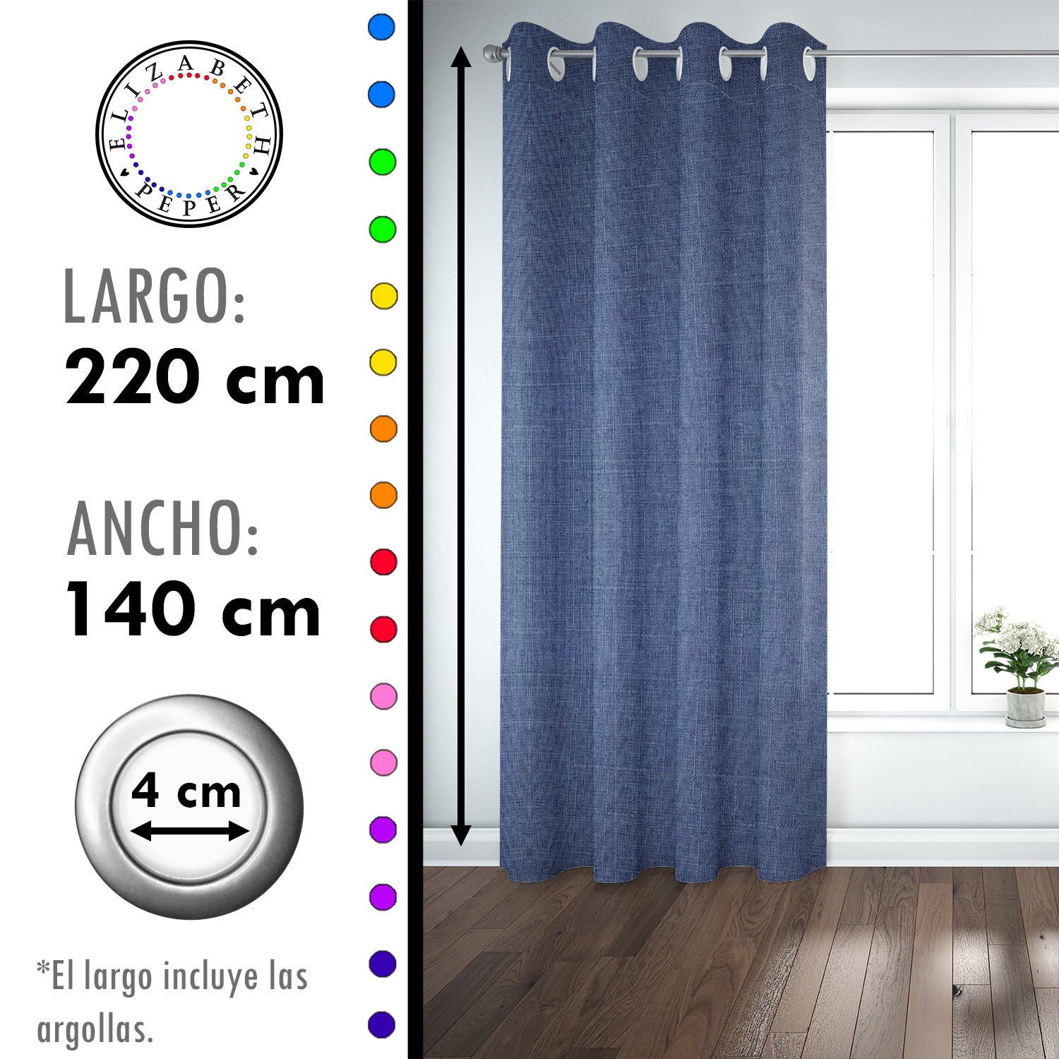 Set de Cortinas Blackout 2 Paños de 140 x 220 cm Azul