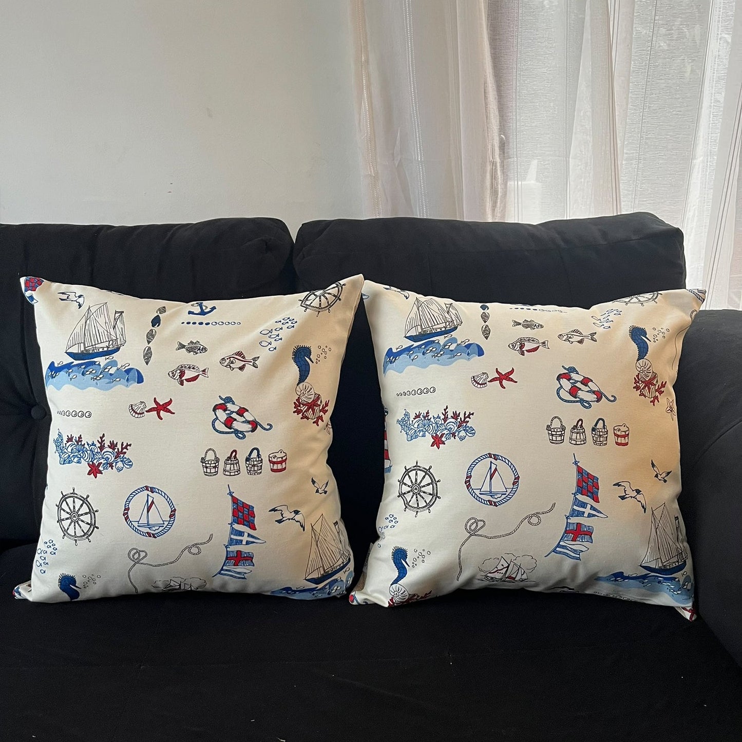 Funda Cojin Decorativo Diseño Marinero Azul