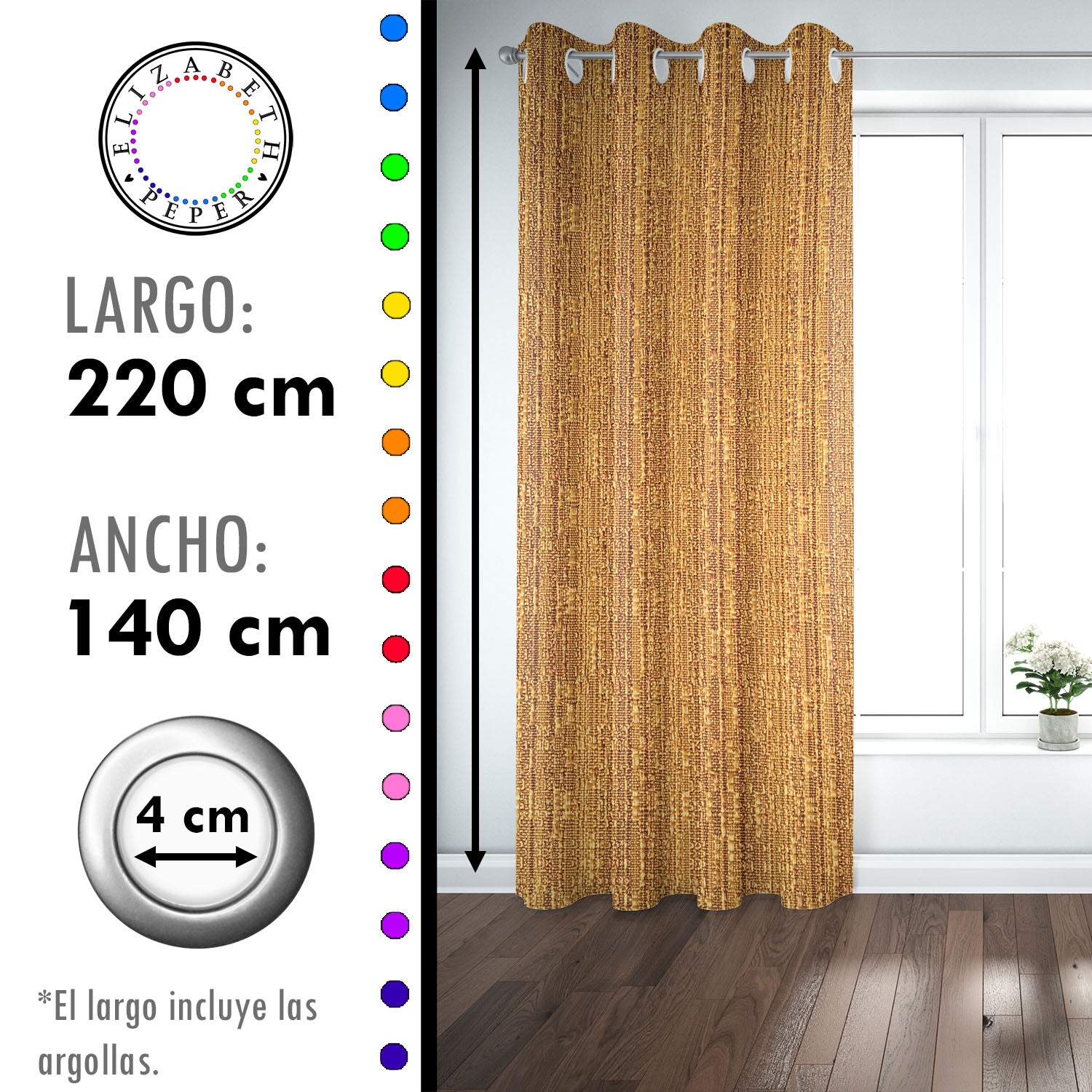 Set de Cortinas Hogar 2 Paños de 140 x 220 cm Dorado