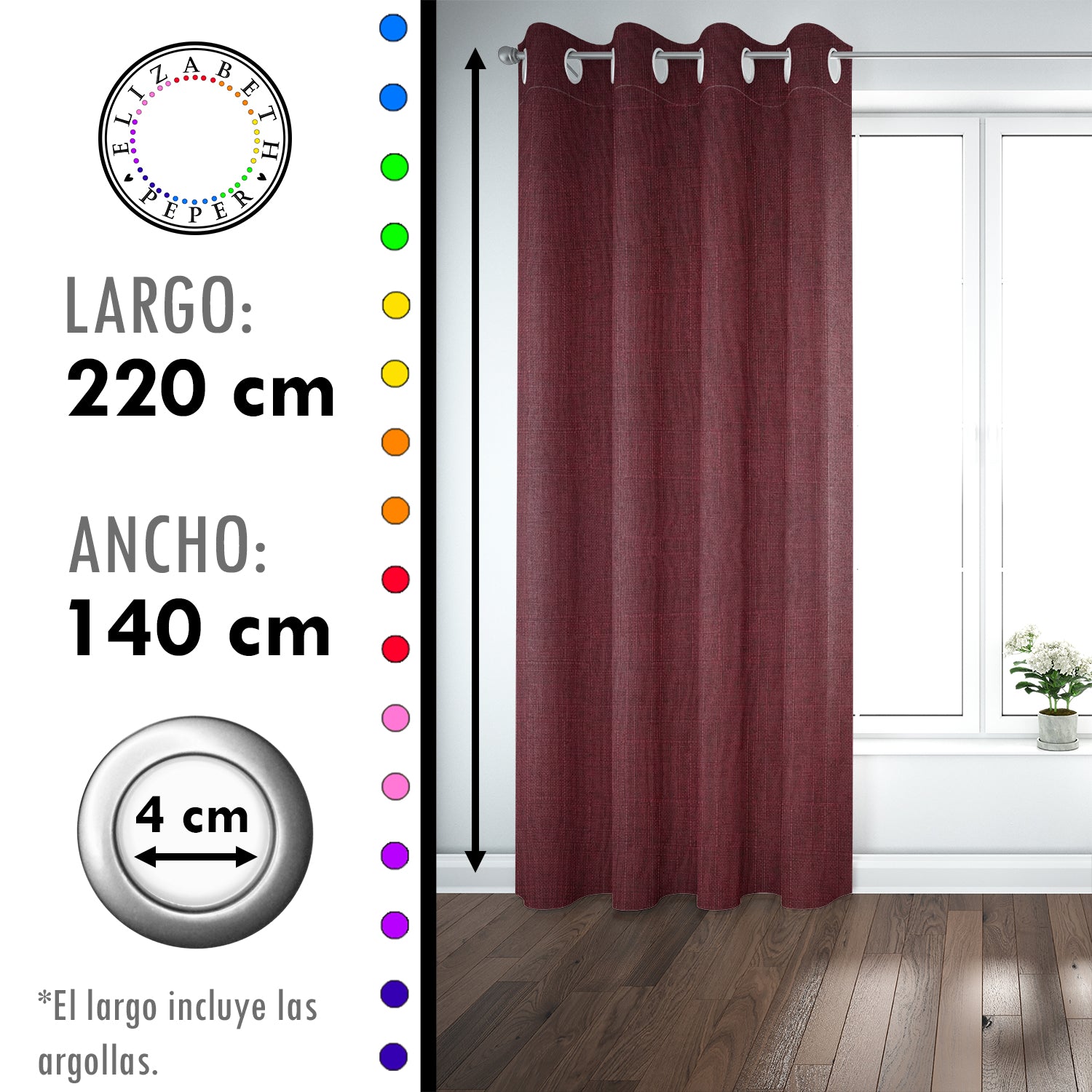 Set de Cortinas Blackout 2 Paños de 140 x 220 cm Rojo Vino