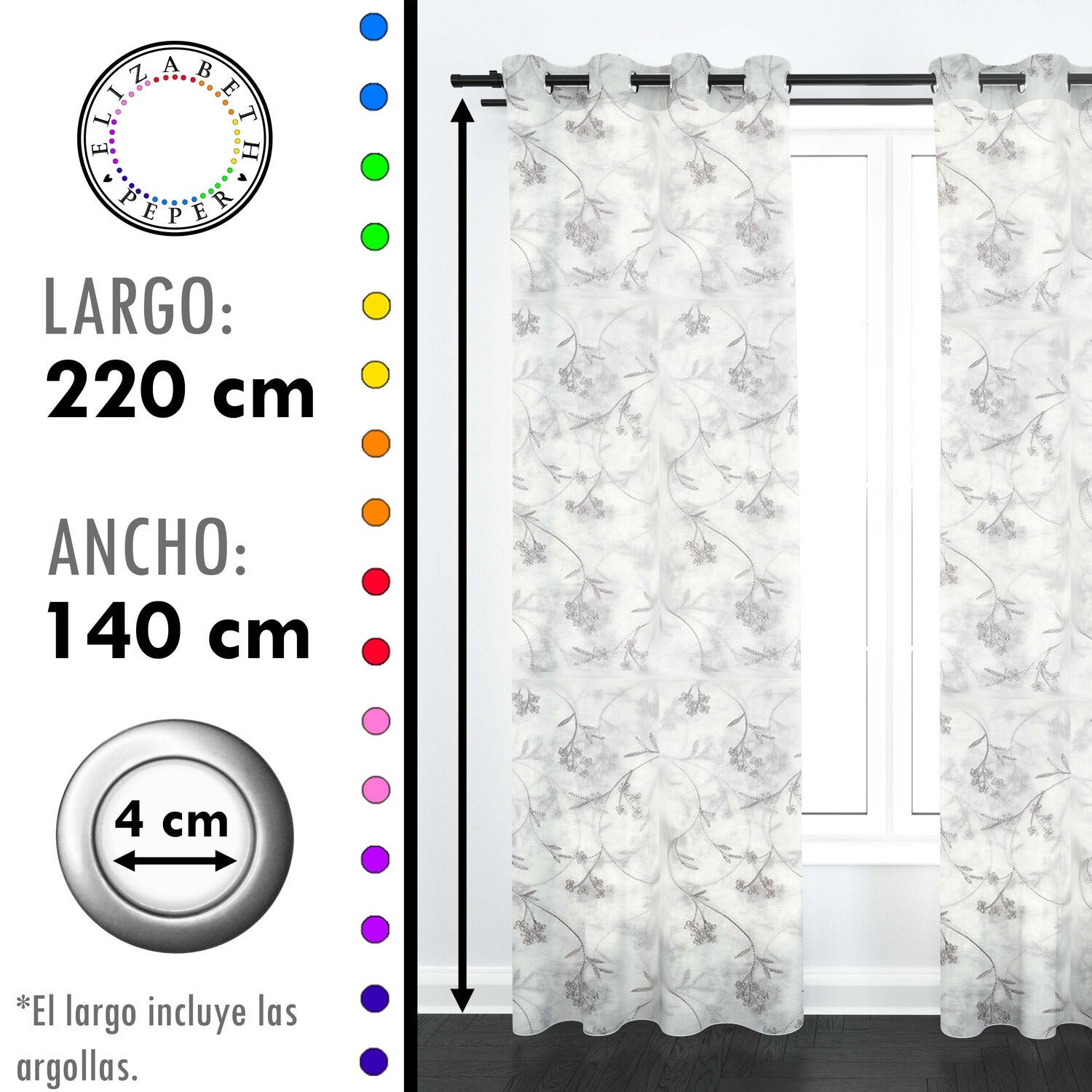 Set de Cortinas Visillo 2 Paños de 140 x 220 cm Gris