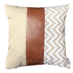 Funda Cojín Decorativo EcoCuero ZigZag Crema y Blanco