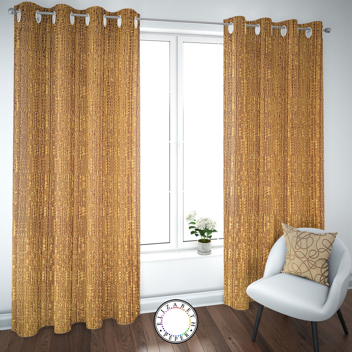 Set de Cortinas Hogar 2 Paños de 140 x 220 cm Dorado