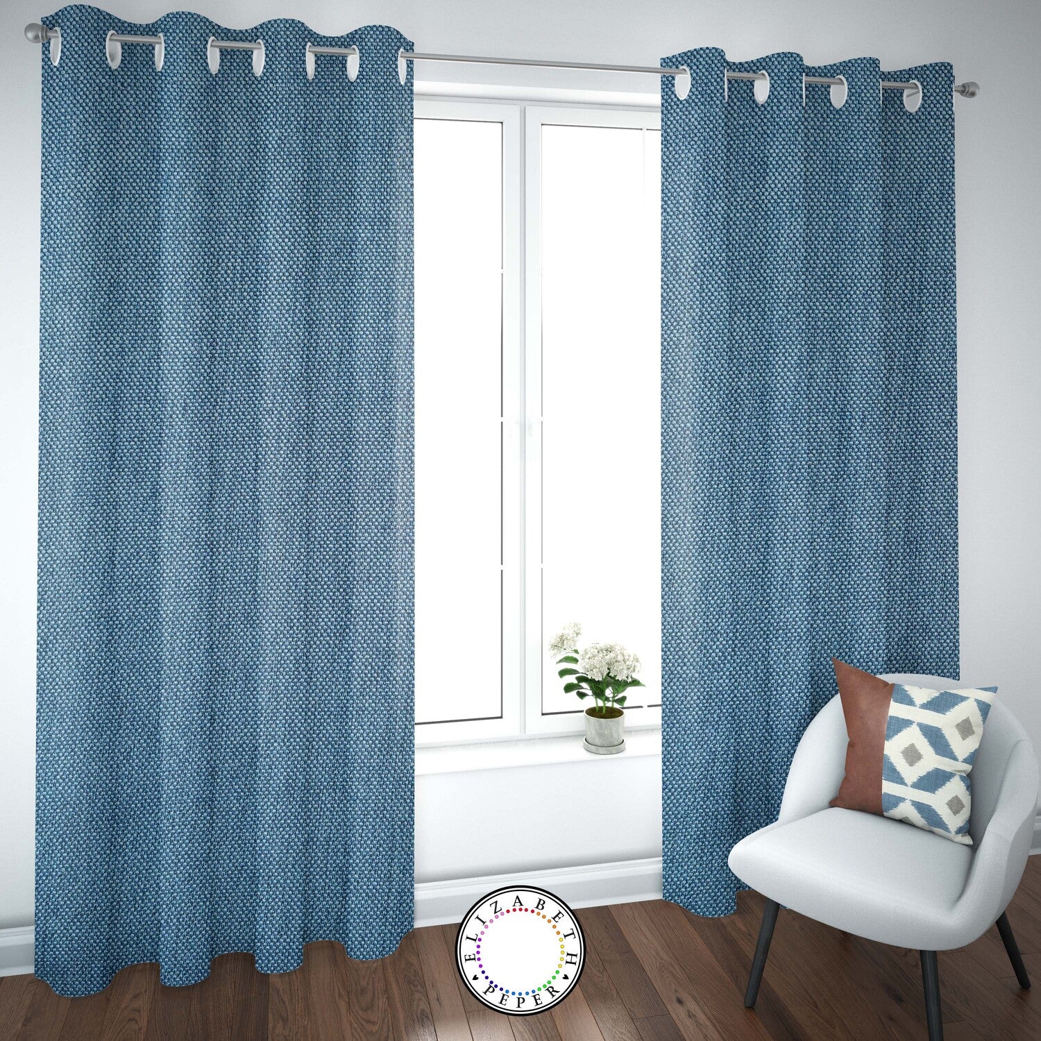 Set de Cortinas Textura Lino 2 Paños de 145 x 220 cm Azul