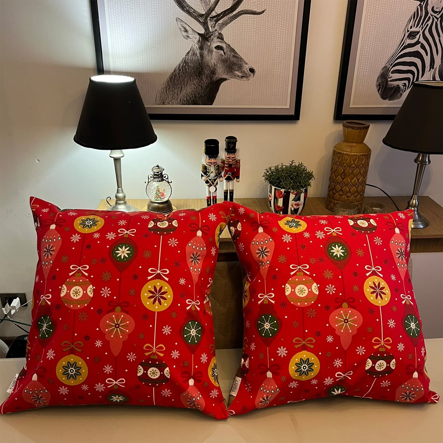 Funda Cojin Decorativo Diseño Festivo Rojo